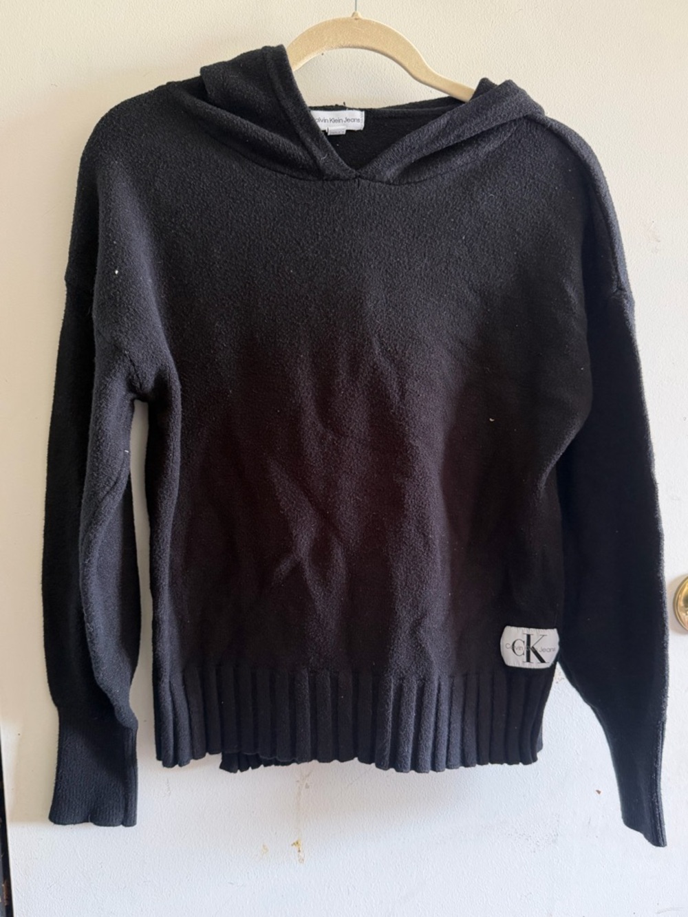 Calvin Klein Jeans Pullover Hoodie Black Women's M Hooded Logo Long Sleeve
